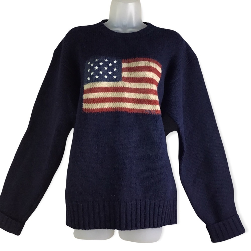 Polo by Ralph Lauren Vintage Navy Lambswool American Flag Sweater
